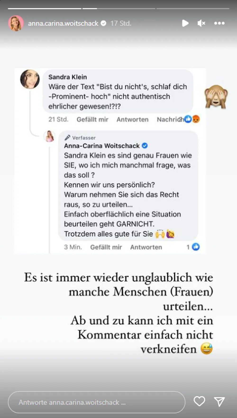 Anna-Carina Woitschack Hass-Kommentar Anna-Carina Woitschack Hass-Kommentar