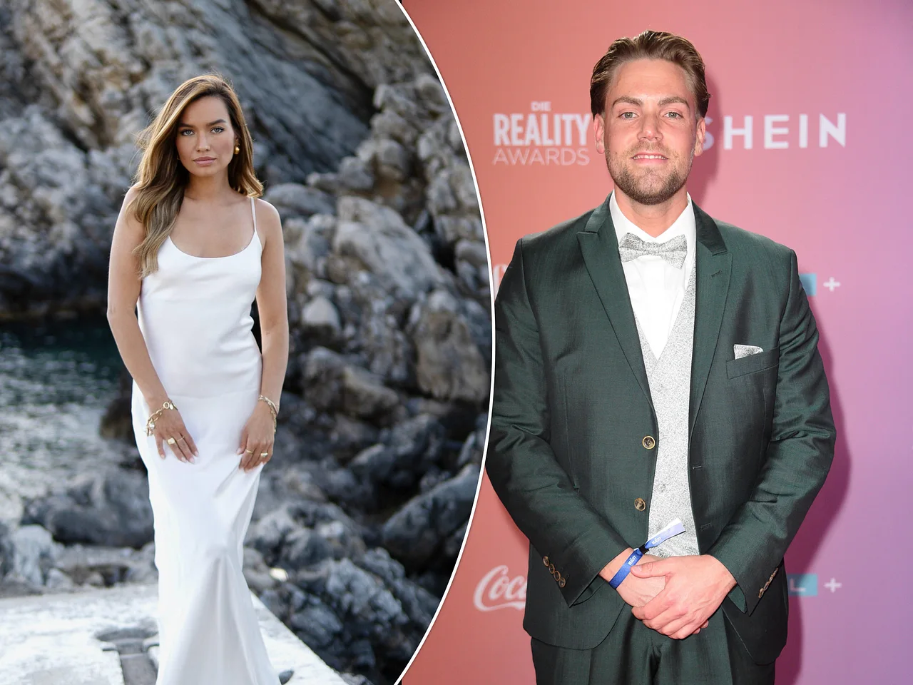 collage - 2025-06-16T120356.263 Collage: rechts posiert Karina im weißen Kleid für Make Love, Fake Love, links posiert Steffen im grünen Anzug bei den Reality Awards 2024 - Foto: Collage: RTL / Kevin Römmer-Kulakow, IMAGO / Future Image