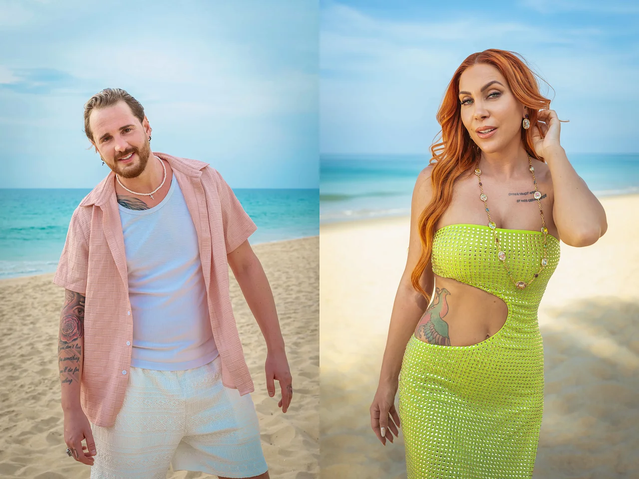 collage - 2025-06-18T134954.184 Collage: Links Dennis Lodi, rechts Tara Tabitha, beide posieren am Star-Strand von KDRS - Foto: Collage: RTL/ Luis Zeno Kuhn