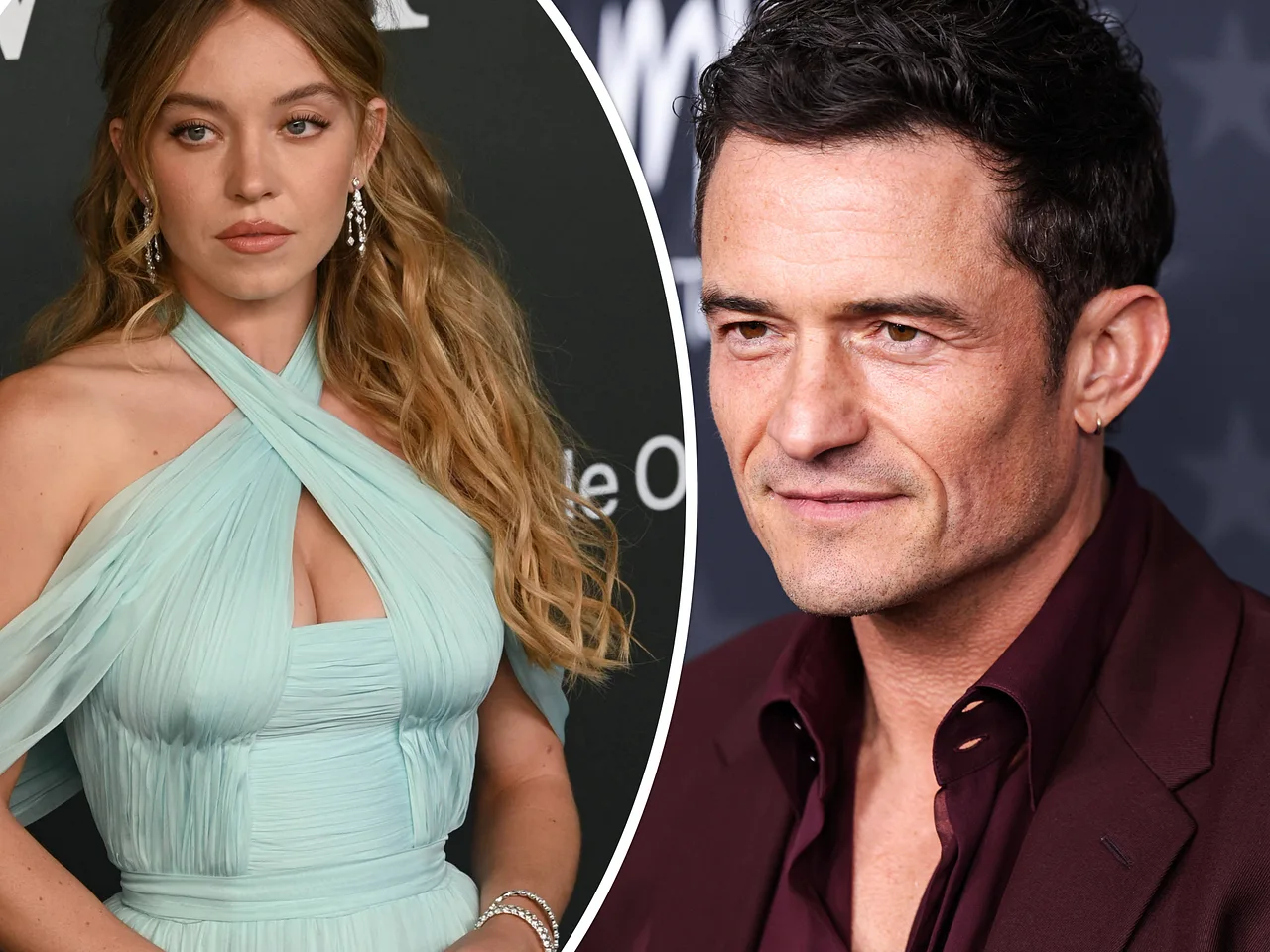 collage(80) Orlando Bloom im roten Anzug und Sydney Sweeney im hellblauen Kleid. - Foto: IMAGO / FAMOUS/ NurPhoto