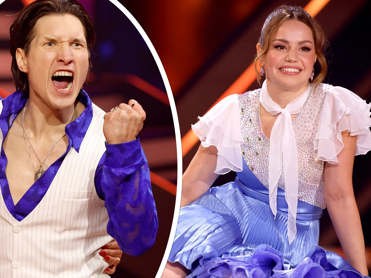 collage(90) Evgeny Vinokurov ballt die Faust, während Christina Hänni lächelnd in die Ferne schaut. - Foto: Imago/ Panama Pictures/ Future Image