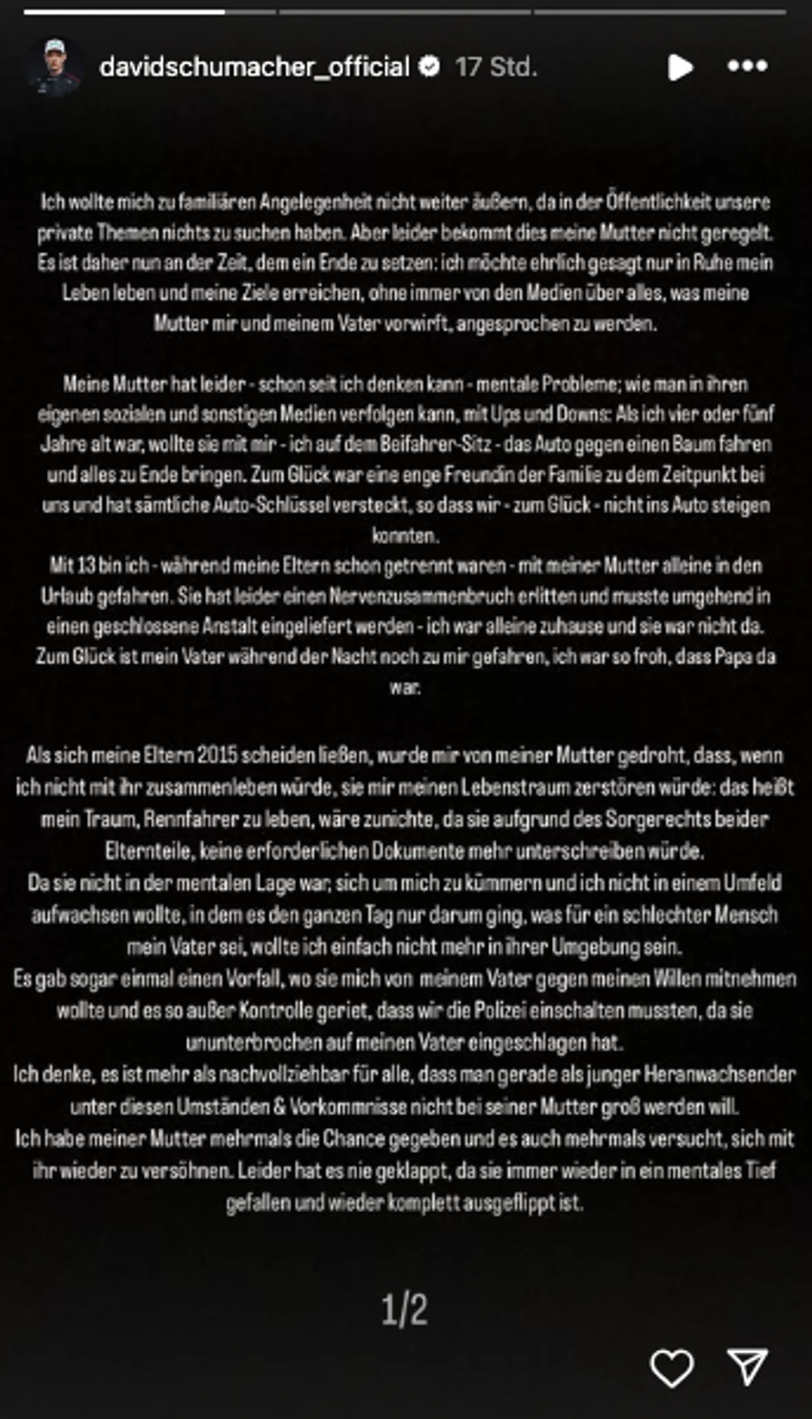 Instagrampost von David Schumacher Instagrampost von David Schumacher