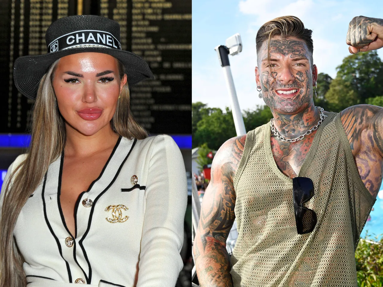 Design ohne Titel (2) Auf der linken Seite: Kim Virginia am Flughafen, von oben bis unten in Chanel gekleidet. Auf der linken Seite: Nikola Glumac posiert lächelnd in die Kamera. Die ehemaligen Verlobten im Instagram-Drama. - Foto: IMAGO / STAR-MEDIA / brennweiteffm