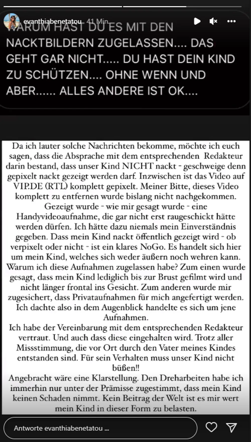 Eva Benetatou Statement über Nackt-Aufnahmen von Baby George Eva Benetatou Statement über Nackt-Aufnahmen von Baby George