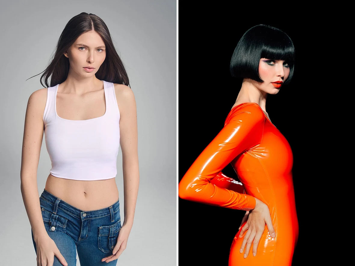 Vorher: Magdalena mit brünetten haaren, Nachher: Flapper Look mit Vorher: Magdalena mit brünetten haaren, Nachher: Flapper Look mit