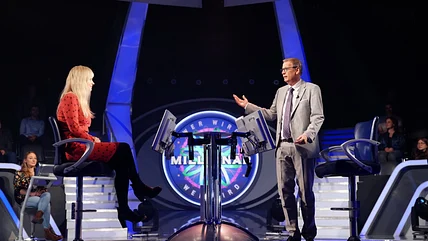 Moderator Günther Jauch mit Petra Lehner
