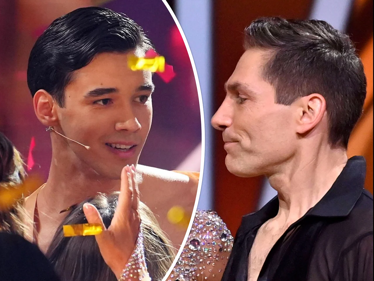 Collage: Auf Diego Pooth regnet nach dem Lets Dance-Finale Konfetti. Christian Polanc schaut ihn skeptisch an.  - Foto:  RTL und IMAGO / Future Image