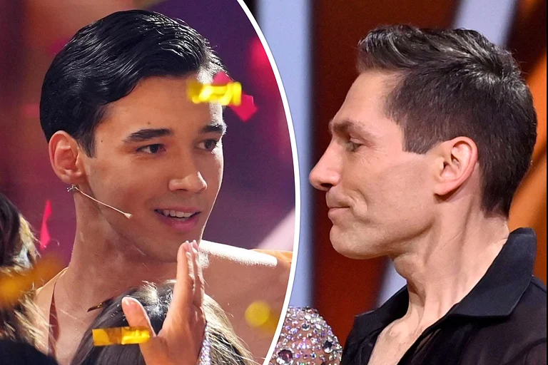 Collage: Auf Diego Pooth regnet nach dem "Let's Dance"-Finale Konfetti. Christian Polanc schaut ihn skeptisch an. 