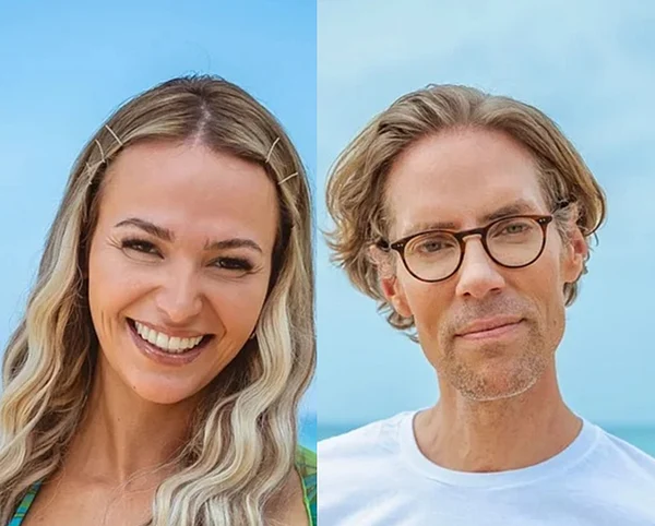 Collage von Anita Latifi und Jens Hilbert, sie posieren am Star-Strand