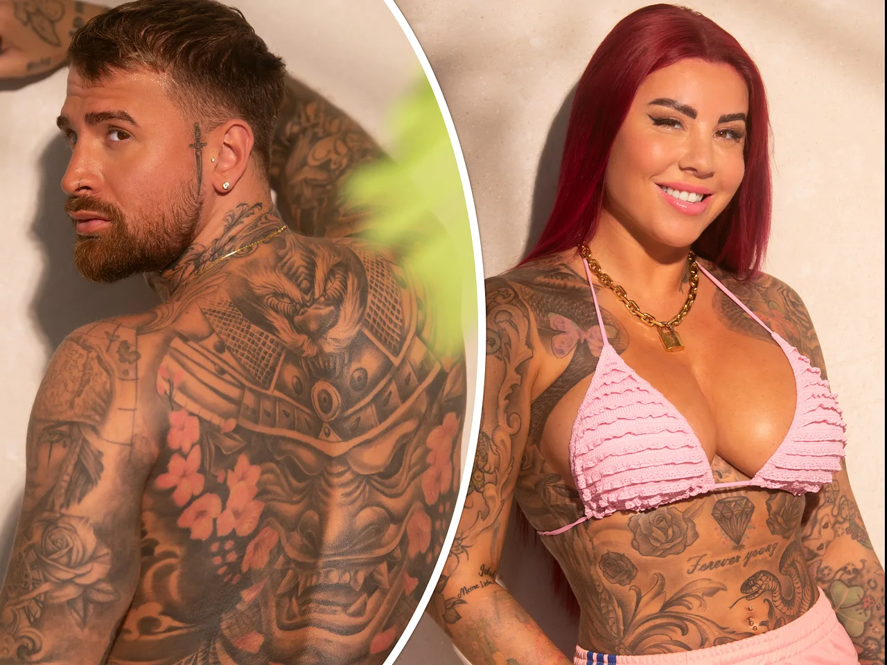 Kate Merlan & Gigi Birofio In Sachen Körperkunst sind sie schonmal ein perfektes Match: Gigi Birofio (links) und Kate Merlan (rechts) sind beide über und über mit Tattoos bedeckt - und kommen sich bei Villa der Versuchung näher! - Foto: Joyn