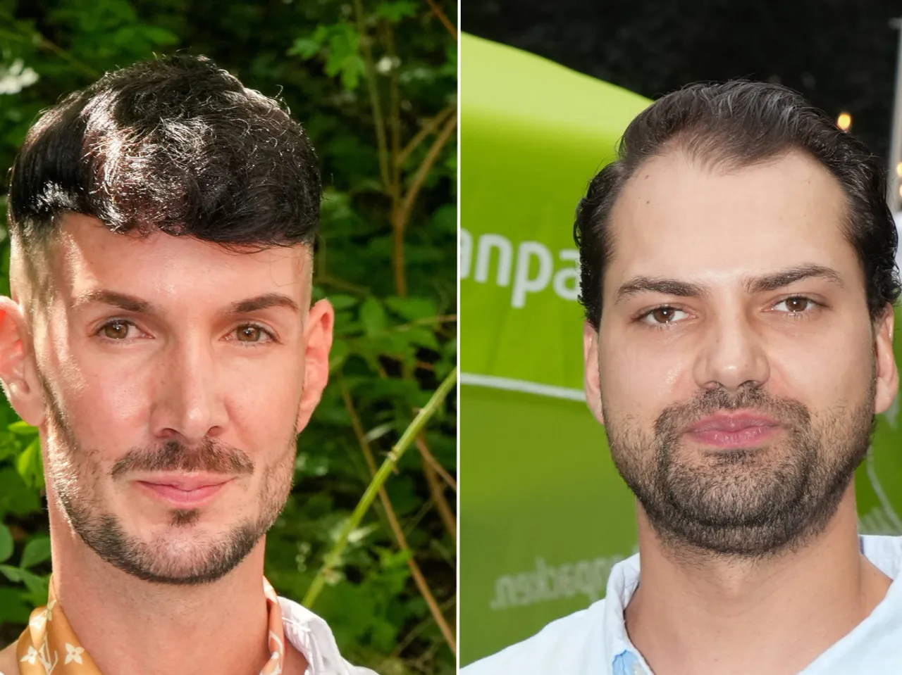 Fotocollage: Kevin Schäfer mit ernstem Blick und Jimi Blue Ochsenknecht in einem hellblauen Hemd, ebenfalls ernst schauend.  - Foto: IMAGO / BOBO (Fotocollage)