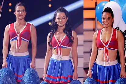 Mariia Maksina und Malika Dzumaev sind bei der "Let’s Dance"-Tour 2025 dabei, Christina Hänni fehlt. Das Bild zeigt die drei 2023 in Cheerleader-Outfits. 