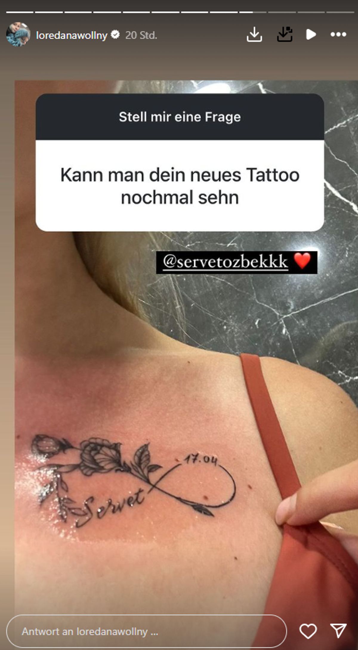 Loredana Wollnys Liebes-Tattoo für ihren Servet