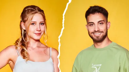 Loredana Wollny und Ehemann Servet lächeln in die Kamera - ein Riss durchtrennt das Bild