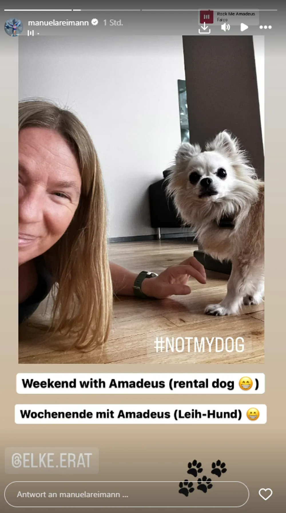 Manu Reimann mit Hündchen Amadeus Manu Reimann mit Hündchen Amadeus
