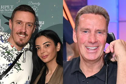Collage: Links Max und Dilara Kruse, rechts Jürgen Milski mit einem Telefonhörer in der Hand