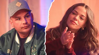 Riss-Collage aus Pietro Lombardi & Laura Maria Rypa, die sich feindselig anschauen