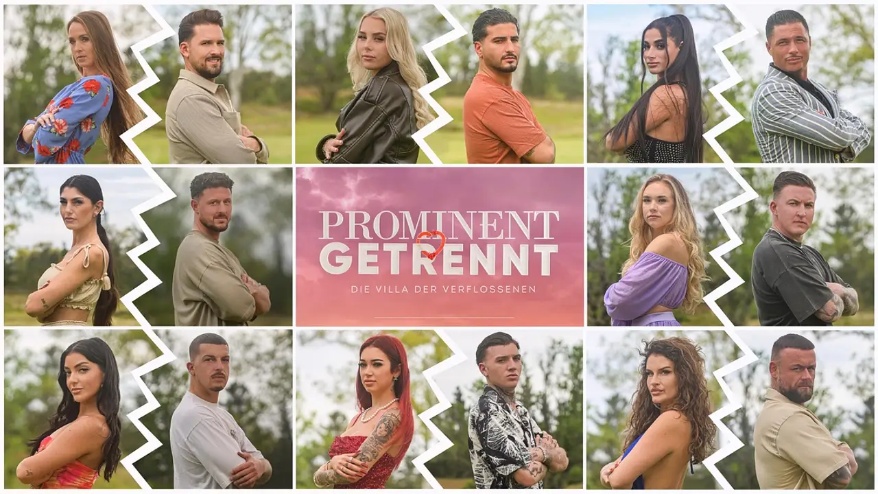prominent getrennt 2025 kandidaten paare Die Kandidaten von Prominent getrennt auf einen Blick, in der Mitte das Logo der Sendung. - Foto: RTL+
