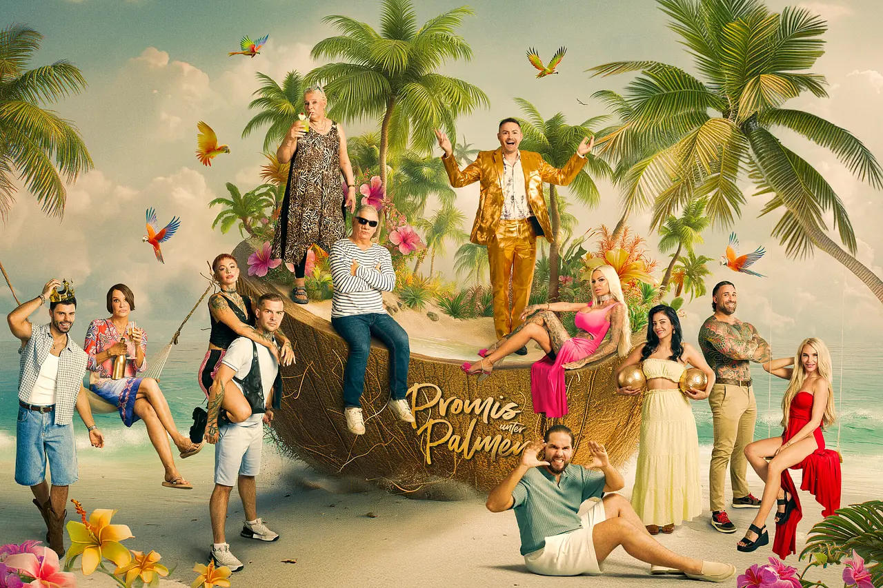 Promis unter Palmen 2026: Alle Kandidaten in einer Collage vor einem Palmenhintergrund - Foto: SAT.1 / Gerhard Merzeder Promis unter Palmen 2026: Alle Kandidaten in einer Collage vor einem Palmenhintergrund