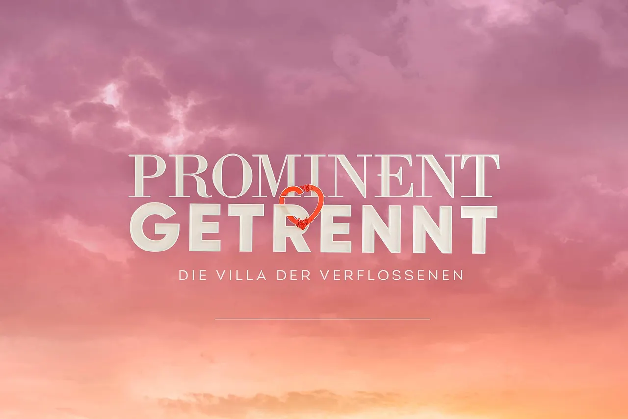 Ein Himmel mit bunten Wolken, davor der Schriftzug "Prominent Getrennt - Die Villa der Verflossenen".