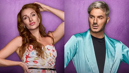 Georgina Fleur und Sam Dylan posieren für Promo-Fotos zur 2. Staffel von "The 50". Georgina greift sich mit der linken Hand in die Haare, Sam schaut mit leicht geöffnetem Mund nach rechts.