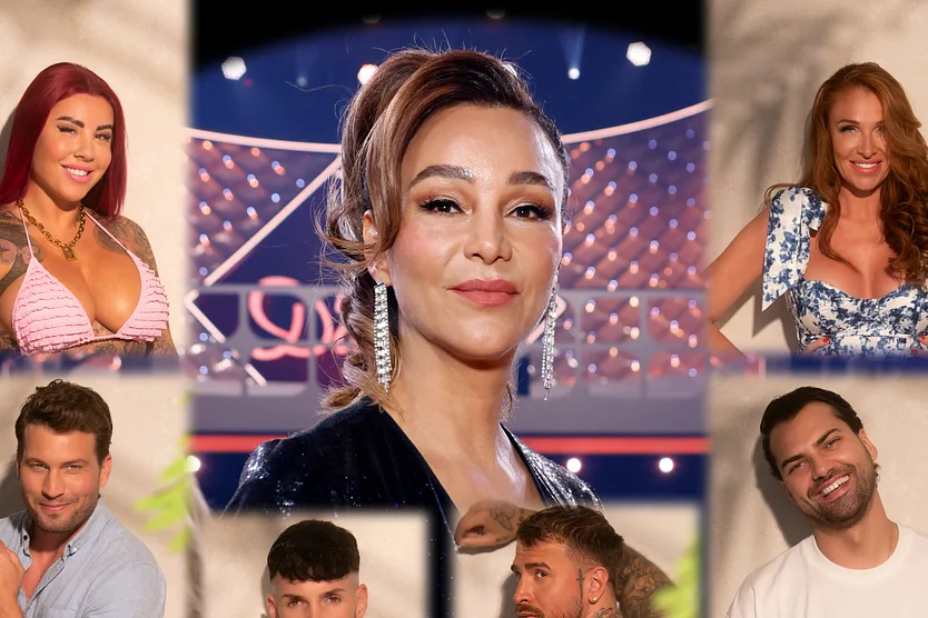 Verona Pooth (m.) leitet die Show: In "Villa der Versuchung" kämpfen unter anderem Raúl Richter und Georgina Fleur um Geld.