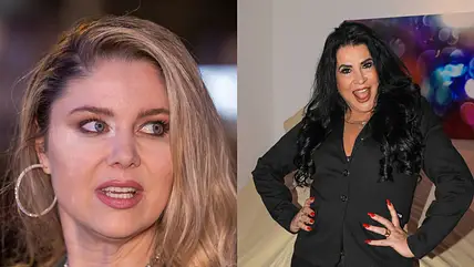 Yvonne Woelke mit SmokeyEye schaut nach rechts und sieht schockiert aus, daneben Iris Klein,stemmt sich die Hände in die Hüfte und macht ein überraschtes Gesicht